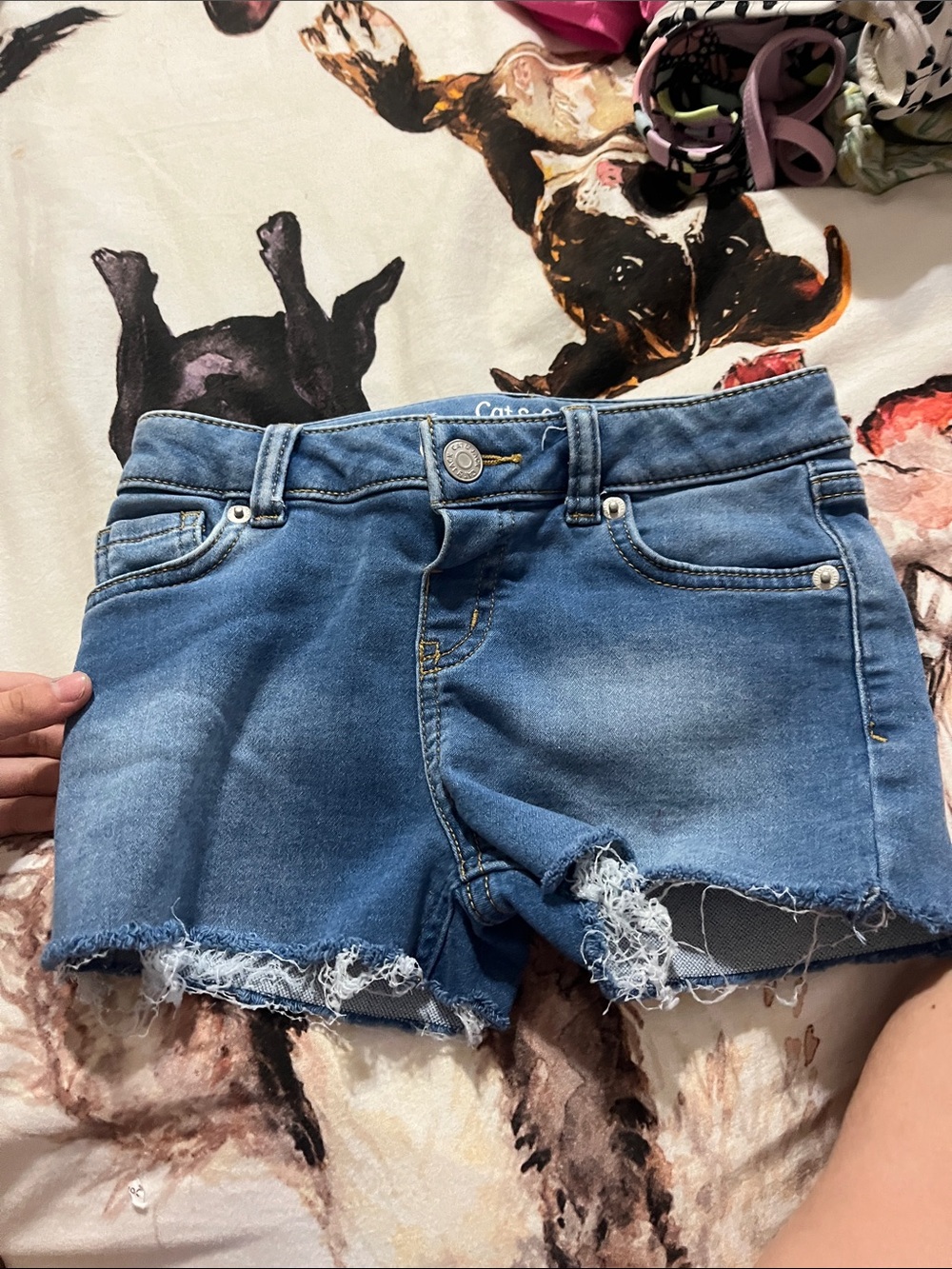 Girls' Blue Denim Frayed Hem Shorts